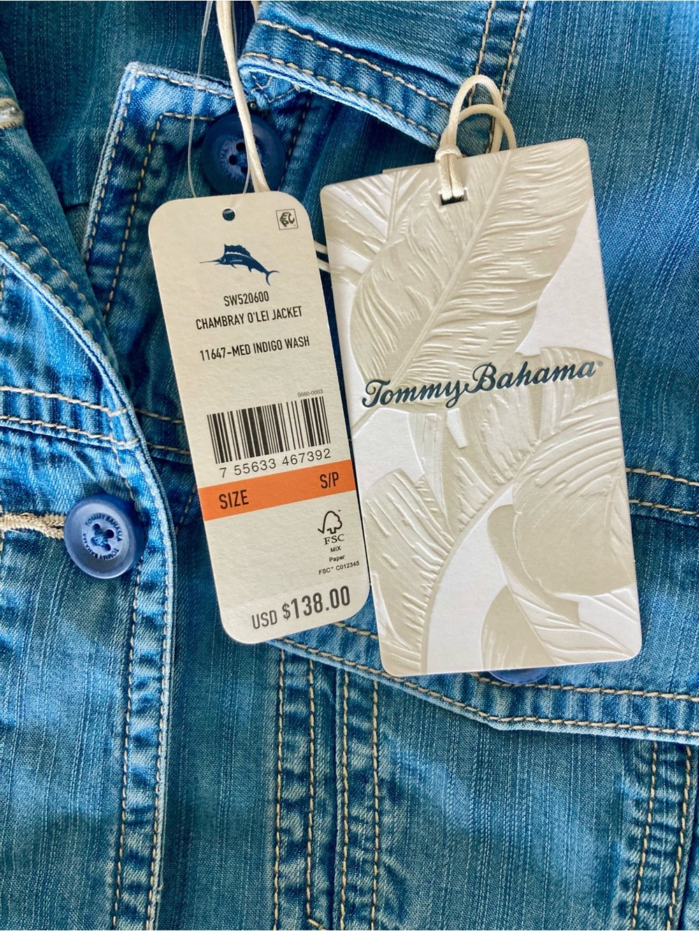 Tommy Bahama Light Blue Denim Jacket/shirt - Picture 6 of 8